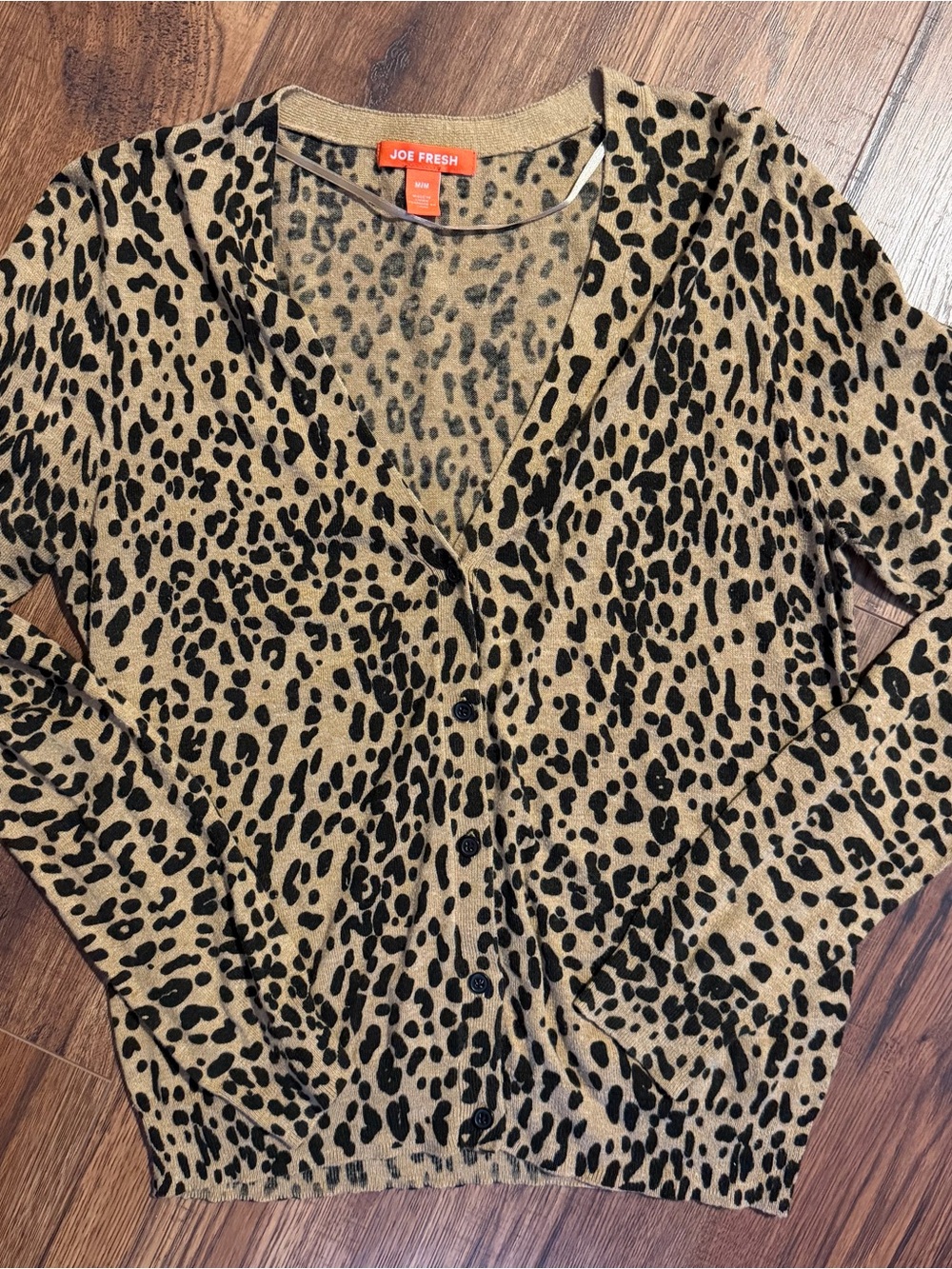 Joe Fresh Tan and Black Leopard Print Button Cardigan (M)